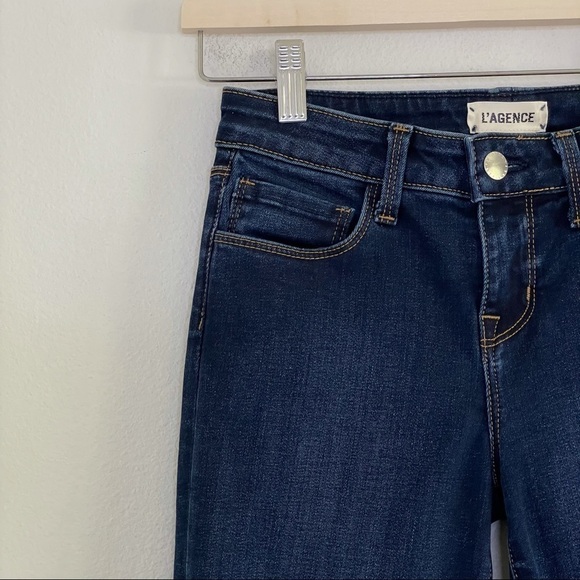 L'Agence Lenna Cropped Baby Flare Mid Rise Denim Dark Wash Jean Size 23 - Picture 8 of 15